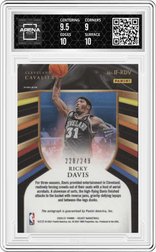 Ricky Davis from the 2020-21 Panini Select  set graded by Arena Club and given an overall grade of 9.5.