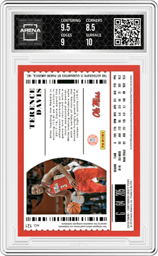Terence Davis from the 2019-20 Panini Contenders Draft Picks set graded by Arena Club and given an overall grade of 9.
