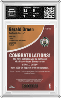 Gerald Green from the 2005-06 Topps Chrome set graded by Arena Club and given an overall grade of 9.