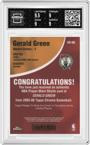 Gerald Green from the 2005-06 Topps Chrome set graded by Arena Club and given an overall grade of 9.