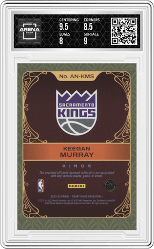 Keegan Murray from the 2022-23 Panini Court Kings set graded by Arena Club and given an overall grade of 8.5.