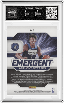 Anthony Edwards from the 2020-21 Panini Prizm set graded by Arena Club and given an overall grade of 7.5.