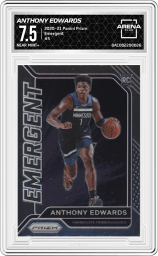 Anthony Edwards from the 2020-21 Panini Prizm set graded by Arena Club and given an overall grade of 7.5.