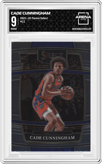 Cade Cunningham from the 2021-22 Panini Select set graded by Arena Club and given an overall grade of 9.