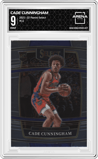 Cade Cunningham from the 2021-22 Panini Select set graded by Arena Club and given an overall grade of 9.