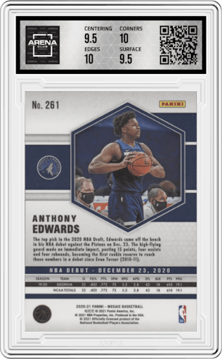 Anthony Edwards from the 2020-21 Panini Mosaic set graded by Arena Club and given an overall grade of 10.