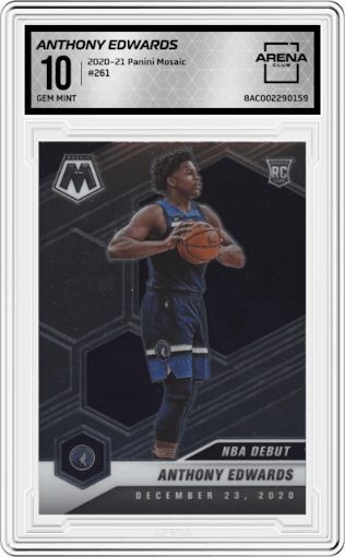 Anthony Edwards from the 2020-21 Panini Mosaic set graded by Arena Club and given an overall grade of 10.