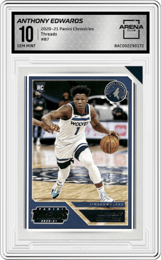 Anthony Edwards from the 2020-21 Panini Chronicles set graded by Arena Club and given an overall grade of 10.