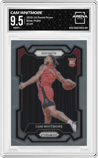 Cam Whitmore from the 2023-24 Panini Prizm set featuring a Silver Prizm  parallel graded by Arena Club and given an overall grade of 9.5.