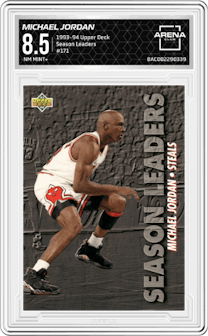 Michael Jordan from the 1993-94 Upper Deck  set graded by Arena Club and given an overall grade of 8.5.