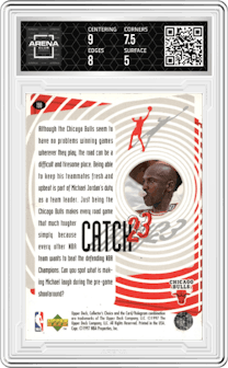 Michael Jordan from the 1997-98 Upper Deck Collector's Choice set graded by Arena Club and given an overall grade of 5.5.