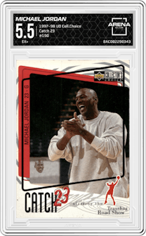 Michael Jordan from the 1997-98 Upper Deck Collector's Choice set graded by Arena Club and given an overall grade of 5.5.