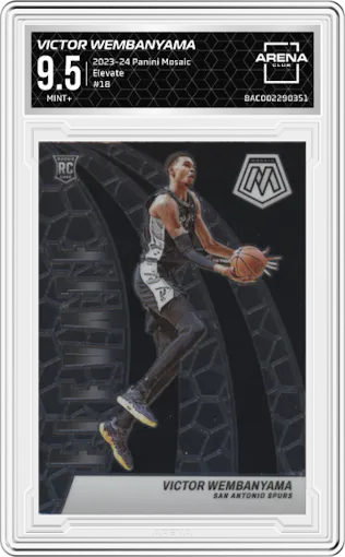 Victor Wembanyama from the 2023-24 Panini Mosaic set graded by Arena Club and given an overall grade of 9.5.