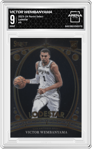 Victor Wembanyama from the 2023-24 Panini Select  set graded by Arena Club and given an overall grade of 9.