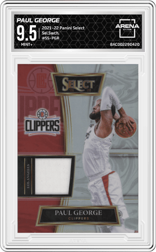 Paul George from the 2021-22 Panini Select set graded by Arena Club and given an overall grade of 9.5.