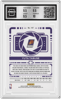 Yuta Tabuse from the 2023-24 Panini Photogenic set featuring a Diamond parallel graded by Arena Club and given an overall grade of 10.