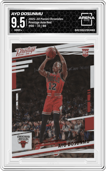 Ayo Dosunmu from the 2021-22 Panini Chronicles set featuring a Asia Red parallel graded by Arena Club and given an overall grade of 9.5.