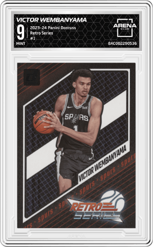 Victor Wembanyama from the 2023-24 Panini Donruss set graded by Arena Club and given an overall grade of 9.
