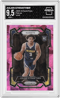 Julian Strawther from the 2023-24 Panini Prizm set featuring a Pink Ice parallel graded by Arena Club and given an overall grade of 9.5.