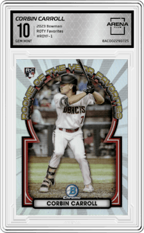 Corbin Carroll from the 2023 Bowman  set graded by Arena Club and given an overall grade of 10.