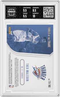 Theo Maledon from the 2020-21 Panini Absolute Memorabilia set graded by Arena Club and given an overall grade of 9.