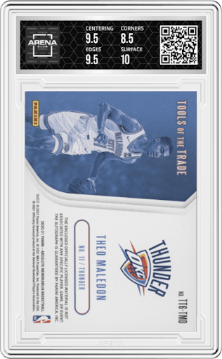 Theo Maledon from the 2020-21 Panini Absolute Memorabilia set graded by Arena Club and given an overall grade of 9.