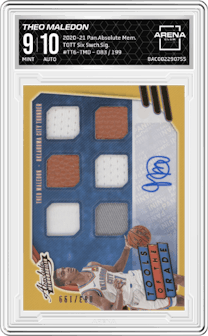 Theo Maledon from the 2020-21 Panini Absolute Memorabilia set graded by Arena Club and given an overall grade of 9.
