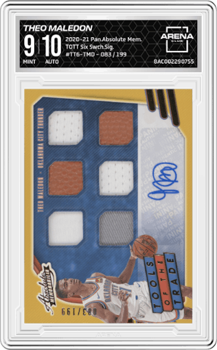 Theo Maledon from the 2020-21 Panini Absolute Memorabilia set graded by Arena Club and given an overall grade of 9.