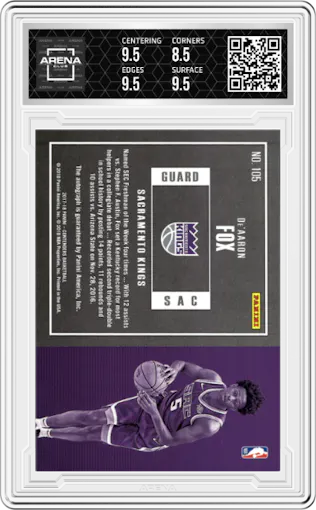 De'Aaron Fox from the 2017-18 Panini Contenders set graded by Arena Club and given an overall grade of 9.