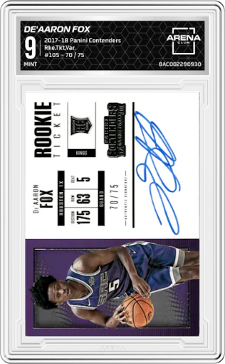 De'Aaron Fox from the 2017-18 Panini Contenders set graded by Arena Club and given an overall grade of 9.