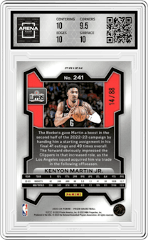 Kenyon Martin Jr. from the 2023-24 Panini Prizm set featuring a Choice Red parallel graded by Arena Club and given an overall grade of 10.