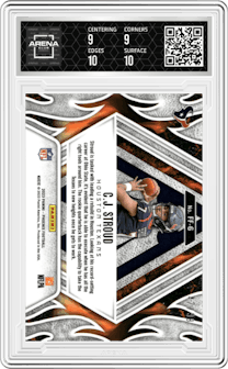 C.J. Stroud from the 2023 Panini Phoenix set featuring a Orange parallel graded by Arena Club and given an overall grade of 9.5.