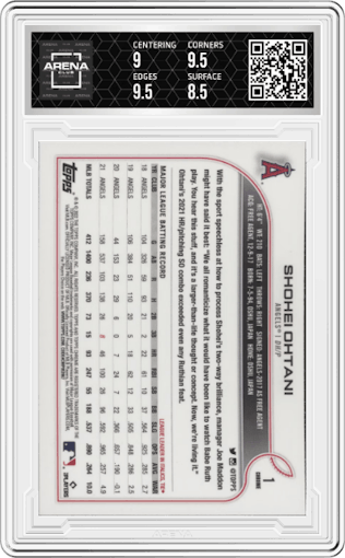 Shohei Ohtani from the 2022 Topps Chrome set graded by Arena Club and given an overall grade of 9.