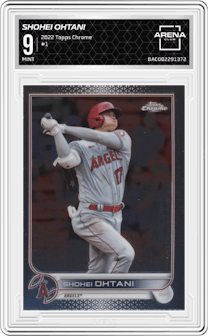 Shohei Ohtani from the 2022 Topps Chrome set graded by Arena Club and given an overall grade of 9.