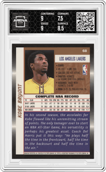 Kobe Bryant from the 1998-99 Topps set graded by Arena Club and given an overall grade of 8.