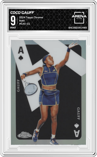 Coco Gauff from the 2024 Topps Chrome set graded by Arena Club and given an overall grade of 9.