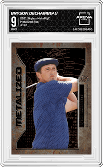 Bryson DeChambeau from the 2021 Skybox Metal Universe Champions set graded by Arena Club and given an overall grade of 9.
