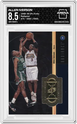Allen Iverson from the 1998-99 SPx Finite set featuring a Radiance parallel graded by Arena Club and given an overall grade of 8.5.