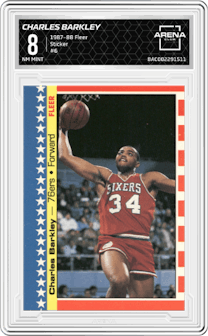 Charles Barkley from the 1987-88 Fleer set graded by Arena Club and given an overall grade of 8.