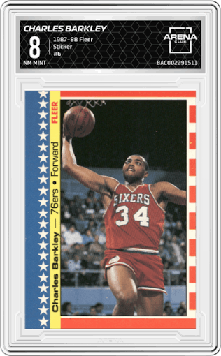 Charles Barkley from the 1987-88 Fleer set graded by Arena Club and given an overall grade of 8.