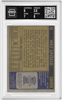 Wes Unseld from the 1971-72 Topps set graded by Arena Club and given an overall grade of 3.