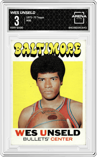 Wes Unseld from the 1971-72 Topps set graded by Arena Club and given an overall grade of 3.