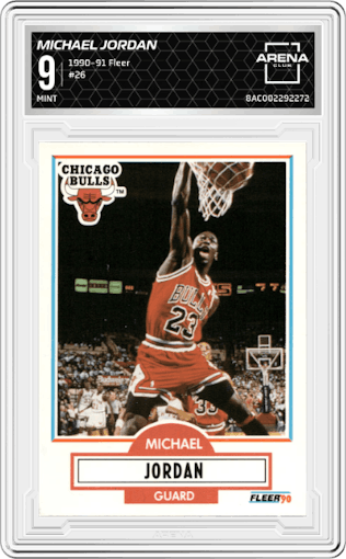 Michael Jordan from the 1990-91 Fleer set graded by Arena Club and given an overall grade of 9.