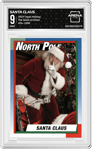 Santa Claus from the 2023 Topps Holiday set graded by Arena Club and given an overall grade of 9.