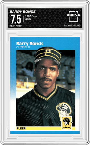 Barry Bonds from the 1987 Fleer set graded by Arena Club and given an overall grade of 7.5.