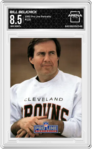 Bill Belichick from the 1991 Pro Line Portraits set graded by Arena Club and given an overall grade of 8.5.