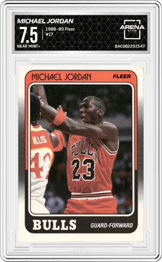 Michael Jordan from the 1988-89 Fleer set graded by Arena Club and given an overall grade of 7.5.