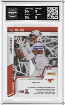 Rashee Rice  from the 2023 Panini Mosaic Draft Picks set graded by Arena Club and given an overall grade of 8.5.