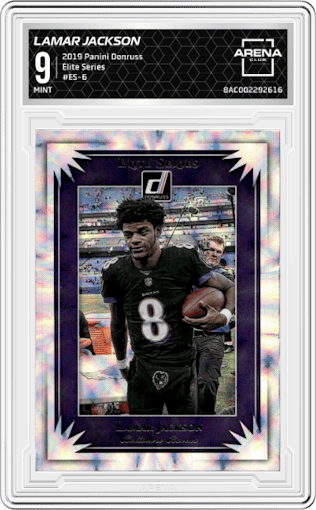 Lamar Jackson from the 2019 Panini Donruss set graded by Arena Club and given an overall grade of 9.
