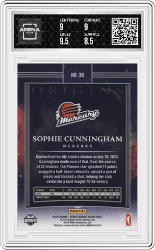 Sophie Cunningham from the 2024 Panini Origins WNBA set graded by Arena Club and given an overall grade of 9.